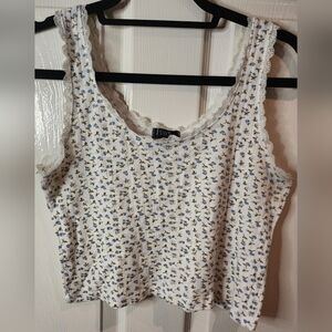 Floral Lace Trim Crop Tank Top Size M